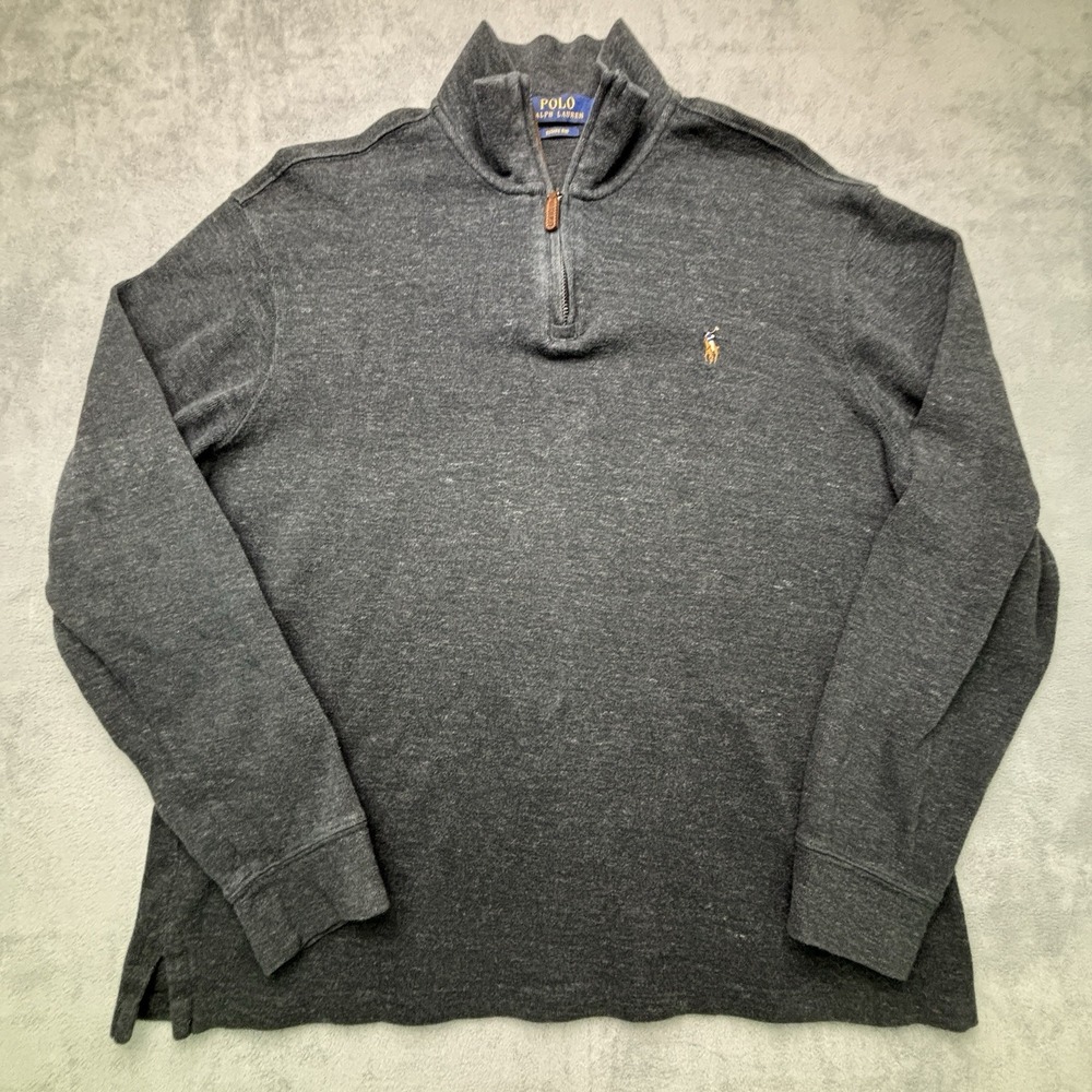 Polo Ralph Lauren Sweater Mens‎ Large Gray Estate Rib 1/4 Zip Preppy Pullover